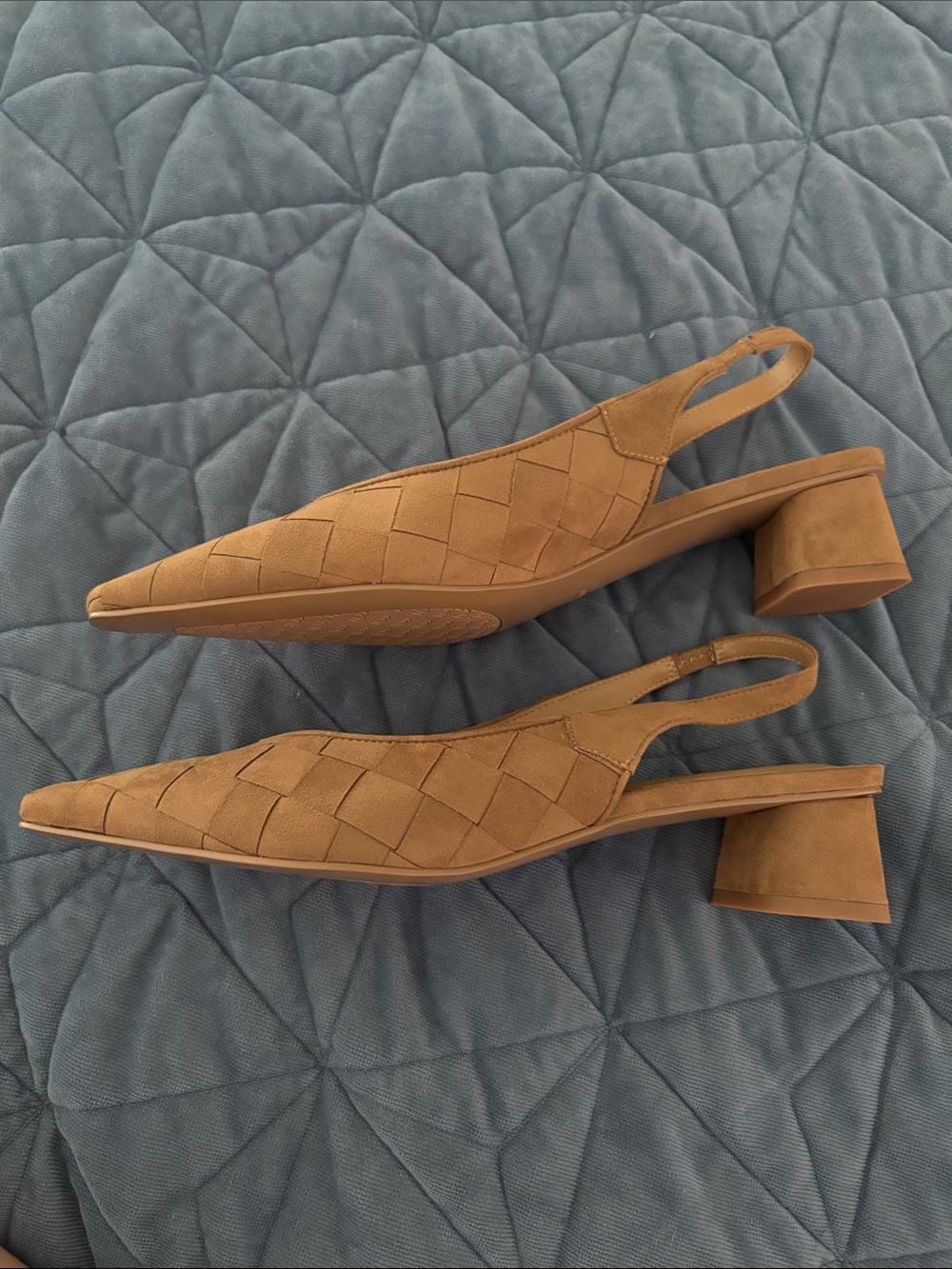Tan Woven Pointed Slingback Flats - Picture 2 of 6